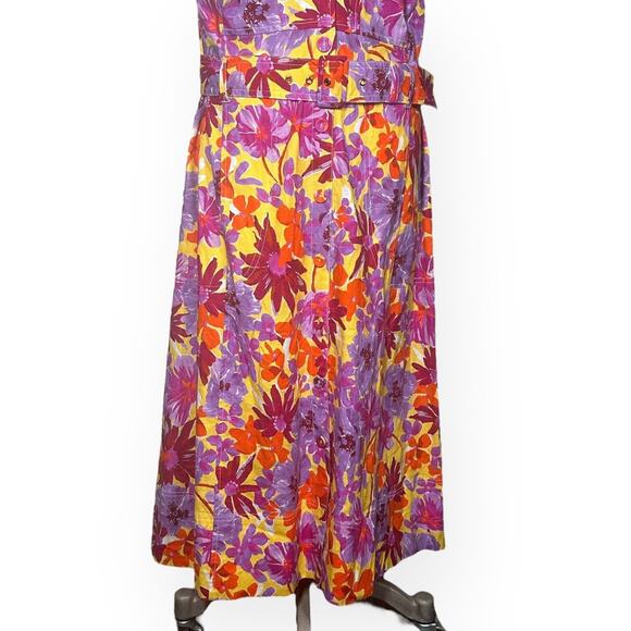 New $545 TANYA TAYLOR Linen Blend Inez Midi Dress Belted Floral A-Line Wedding - Picture 10 of 16